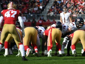 Cody Parkey #1 of the Chicago Bears attempts a field goal against the San Francisco 49ers during their NFL game at Levi's Stadium on December 23, 2018 in Santa Clara, California.
