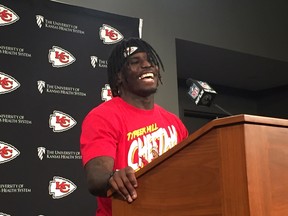 Chiefs receiver Tyreek Hill speaks during a news conference on Friday ahead of Sunday's AFC Championship game against New England. (DON BRENNAN/Postmedia Network)