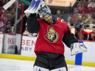 New Ottawa Senators goaltender Anders Nilsson at  the skills competition.