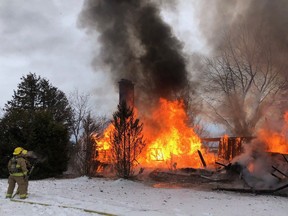 Police for MRC des Collines-de-l'Outaouais posted this photo of a fire on Kawartha Road in the Breckenridge District of the Pontiac Municipality on Saturday, Jan. 19, 2019. One man was missing and was feared dead.