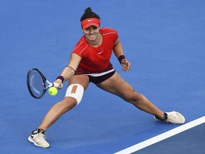 Bianca Andreescu in action against Germany's Julia Goerges in the singles final of the ASB Classic in Auckland, New Zealand, Sunday, Jan. 6, 2019.