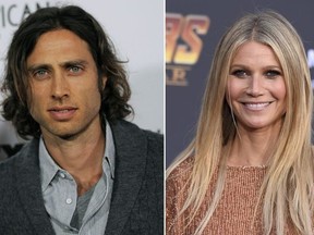 This combination of file photos shows Brad Falchuck, left, at the premiere of "American Horror Story: Asylum," on Oct. 13, 2012, in Los Angeles, and Gwyneth Paltrow at the premiere of "Avengers: Infinity War" on April 23, 2018, in Los Angeles.