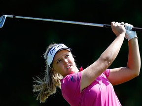 Brooke Henderson of Canada hits on the second hole during the third round of the LPGA Cambia Portland Classic at Columbia Edgewater Country Club on Sept. 1, 2018 in Portland, Ore.