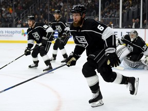 Los Angeles Kings' Jake Muzzin skates after the puck during the game against the Tampa Bay Lightning at Staples Center on Jan. 3, 2019 in Los Angeles, Calif. (Harry How/Getty Images)