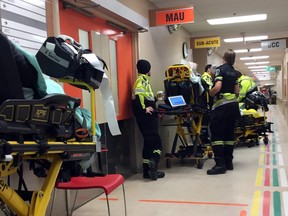 A busy hallway at Brampton Civic Hospital on Wednesday January 10, 2018.