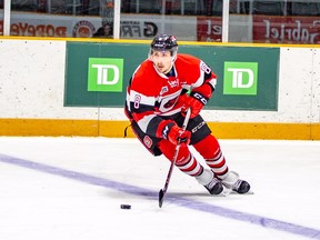 Sasha Chmelevski scored the first three goals for the 67’s on Wednesday night against the Frontenacs. (VALERIE WUTTI PHOTO)