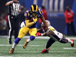 Rams running back Todd Gurley (left) only touched the ball 11 times in the Rams’ loss to the Patriots in the Super Bowl on Sunday.  Getty Images