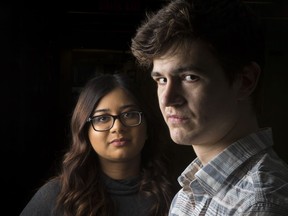 Tiyana Maharaj (L) and Lucas Egan have helped organize a new students union at the University of Ottawa. November 22, 2018.