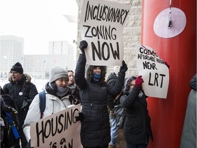 A few dozen people took part in a rally for affordable housing outside of Ottawa City Hall before City Council met to discuss budget 2019 on February 6, 2019. The rally was organized by ACORN and 6 other community groups demanding affordable housing near rapid transit.