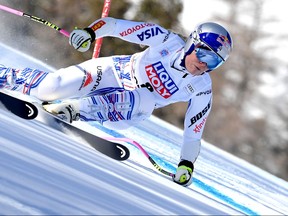 USA's Lindsey Vonn competes during the Women's Super G event of the FIS Alpine skiing World Cup in Cortina d'Ampezzo, Italian Alps, on January 20, 2019.