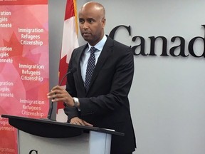 Ahmed Hussen, the federal minister of Immigration, Refugees and Citizenship, speaks during a press conference in Halifax on Monday, July 9, 2018.