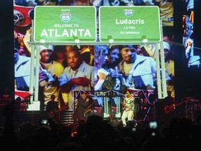 Jermaine Dupri, left, and Ludacris perform onstage at the Bud Light Super Bowl Music Fest at the State Farm Arena on Thursday, Jan. 31, 2019, in Atlanta.