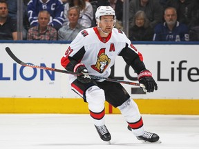 Mark Stone #61 of the Ottawa Senators skates against the Toronto Maple Leafs during an NHL game at Scotiabank Arena on February 6, 2019. (Photo by Claus Andersen/Getty Images)