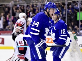 Toronto Maple Leafs centre Auston Matthews celebrates his goal against Ottawa Senators goaltender Craig Anderson during the second period on Wednesday, Feb. 6, 2019.