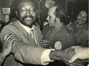 Jean Alfred celebrates his election victory as a Parti Québécois MNA in 1975.