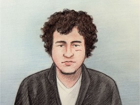 A court sketch of Jorden Laroque-Laplante, whose lawyer said that his client would appeal the jury's guilty verdict on a charge of second-degree murder.