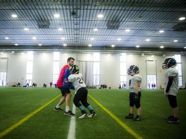 The Carleton Jr. Ravens, a youth football development academy at the Carleton University Fieldhouse Sunday Feb. 24, 2019.