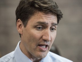 Prime Minister Justin Trudeau talks to media in St. Stephen, N.B., on Thursday, March 28, 2019.