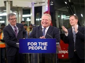 Ontario Premier Doug Ford and Mayor Jim Watson (left), announce provincial funding for Stage 2 of the LRT.