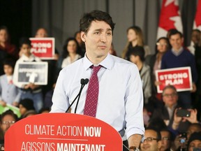 Prime Minister Justin Trudeau holds a rally on climate change at the Danforth Music Hall on March 4, 2019. (Veronica Henri, Toronto Sun)