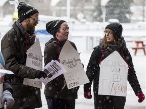 A few dozen people took part in a rally for affordable housing outside Ottawa City Hall in early February, part of a rally was organized by ACORN and six other community groups demanding affordable housing.