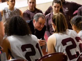 Coach Andy Sparks talks to the Gee-Gees during a game in January. He says the national quarter-final against Regina will be a tossup.