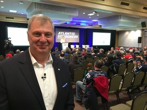 CFL commissioner Randy Ambrosie attends an event in Halifax, Saturday, March 30, 2019. A plan by a business group to bring a CFL franchise to Atlantic Canada has taken a big step forward.A spokesman for Schooners Sports and Entertainment confirmed today the group has signed a letter of intent with Canada Lands Company outlining a potential deal that would see a multi-use sports and entertainment hub built on the Dartmouth side of Halifax harbour.THE CANADIAN PRESS/Michael MacDonald