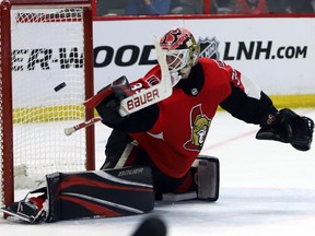 Goaltender Marcus Hogberg, seen in action during his time in Ottawa, came into a Belleville game Wednesday with a 16-6-4 record, a 2.46 goals-against average and a .913 save percentage this season in the AHL.