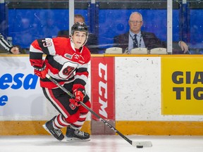 Kyle Maksimovich was a significant trade-deadline acquisitions designed to put the 67’s over the top, but nobody would have guessed that he would score his 115th career goal on Feb. 17 and then go the final 11 games of his fifth OHL season without another. (Valerie Wutti photo)