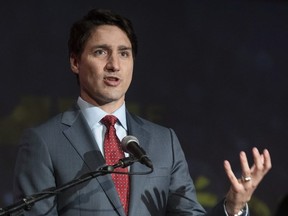 Prime Minister Justin Trudeau speaks at Saguenay Chambre of Commerce award gala -- on April 4, 2019 -- in Saguenay, Quebec. (THE CANADIAN PRESS)