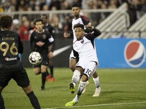 Kevin Oliveira of Ottawa Fury FC attempts a shot on goal during a United Soccer League match against Birmingham Legion FC at Birmingham, Ala., on Saturday, March 16, 2019. Fury FC won the contest 1-0.