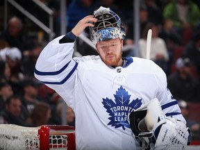 Leafs goaltender Frederik Andersen escaped injury during practice on Friday. (GETTY IMAGES)