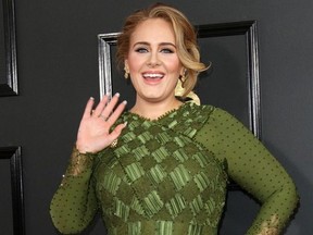 Adele at the 59th annual Grammy Awards.