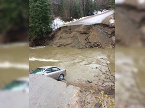A car was swept off the road during flooding in the Pontiac area.