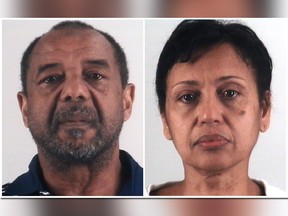 This combination of photos provided by the Tarrant County Sheriff's Department in Texas shows Mohamed Toure, left, and Denise Cros-Toure, a Fort Worth couple accused of enslaving a Guinean woman for 16 years.