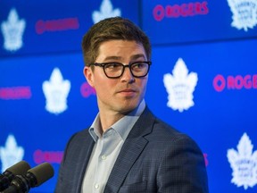 Maple Leafs general manager Kyle Dubas speaks to reporters on Thursday. ERNEST DOROSZUK/TORONTO SUN