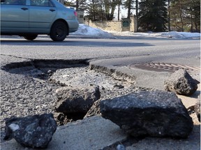 A file photo of a pothole on Baseline Road in Ottawa.