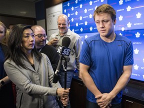 Despite a strong season which included leading defencemen with 20 goals, the Leafs’ Morgan Rielly (right) was not voted as a finalist for the Norris Trophy. (Craig Robertson/Toronto Sun)