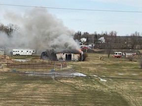 Fire crews on scene of a shed fire at 2100blk Shanna Rd & Vaughan Side Rd.