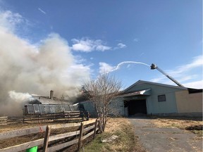 Working Fire on Franktown: Several structures and exposure at risk, @OttFire fire crews working on a defensive attack. No injuries and all live stock out of the barns. Heavy equipment is on its way to assist with suppression. Ottawa Fire services via Twitter