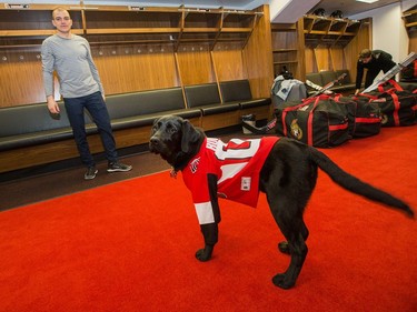 "Rookie" waits in the dressing room with Marc Borowiecki as the Ottawa Senators wrap up their season by clearing out their lockers and head home.