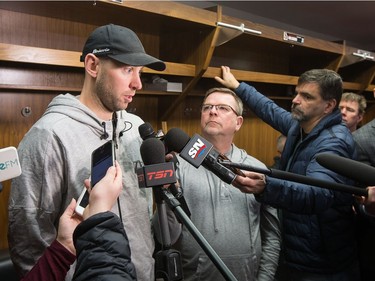 Craig Anderson talks to the media as the Ottawa Senators wrap up their season by clearing out their lockers and head home.