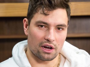 Cody Ceci talks to the media as the Ottawa Senators wrap up their season by clearing out their lockers and head home.