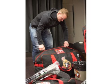 Mikkel Boedker packs his bag as the Ottawa Senators wrap up their season by clearing out their lockers and head home.