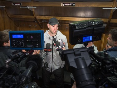 Craig Anderson talks to the media as the Ottawa Senators wrap up their season by clearing out their lockers and head home.