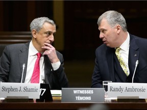 CFL Commissioner Randy Ambrosie and Stephen J. Shamie, General Counsel, appear as a witnesses at a subcommittee on Sports-Related Concussions on Parliament Hill in Ottawa on Wednesday.