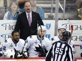 If Sharks coach Peter DeBoer doesn’t go deep into the playoffs, he could be looking for a new job this summer.  AP