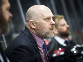 Ottawa 67's coach André Tourigny during the game against the Guelph Storm at TD Place Arena Saturday, May 4, 2019.