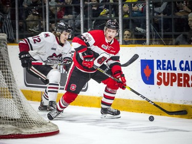 Ottawa 67's Marco Rossi with the puck against Guelph Storm at TD Place Arena on Saturday.