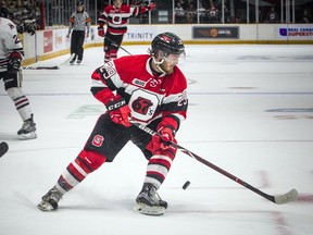 Ottawa 67's Tye Felhaber during the game against the Guelph Storm at TD Place Arena on May 4, 2019.
